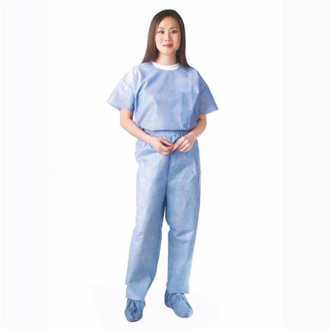 disposable scrub medline pants waist elastic neck round shirt unisex scrubs blue protective patient straps montgomery resistant xx sms fluid