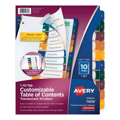 Avery Customizable Table of Contents Ready Index Plastic Multicolor ...