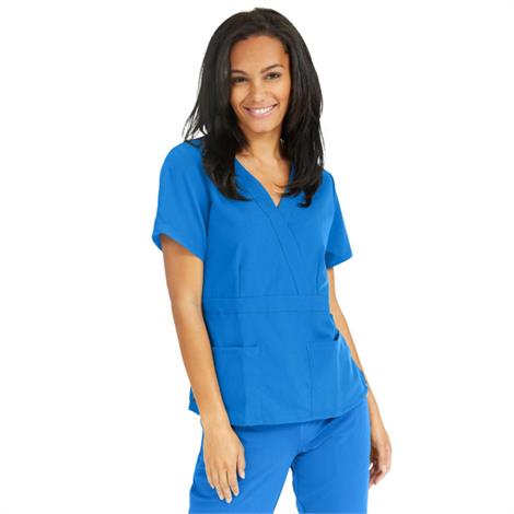 Medline Michigan Ave Womens Yoga Style Royal Blue Stretch Scrub Top ...